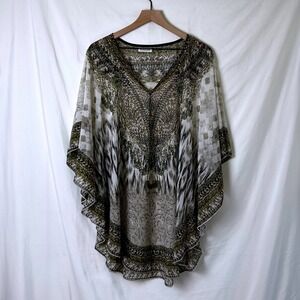 Paparazzi Womens Kaftan Tunic Top Brown One Size Boho Festival Beach Coverup